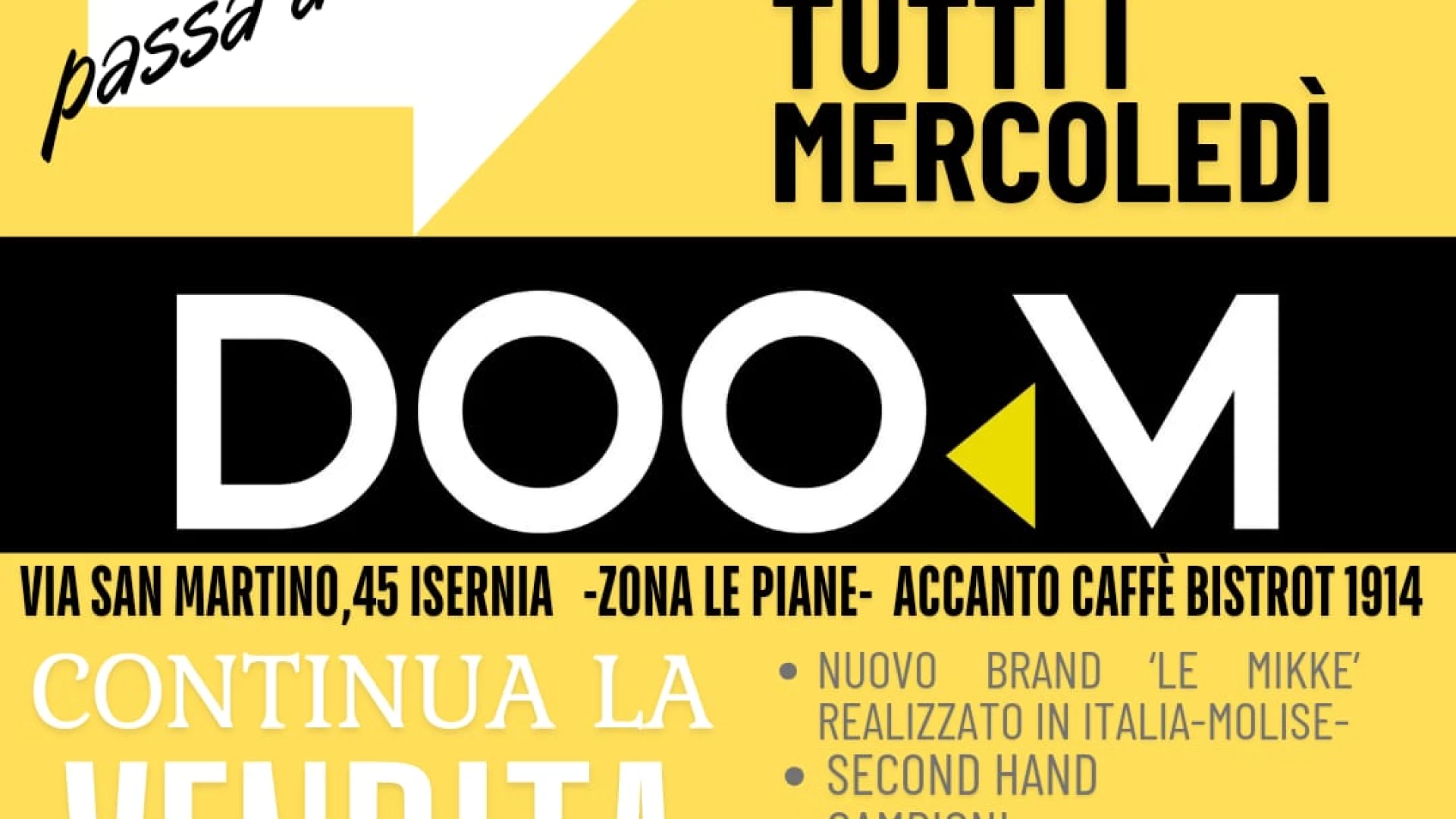 Isernia: da mercoledì 4 settembre al via gli appuntamenti settimanali con le vendite straordinarie da Doom Creative Studio.